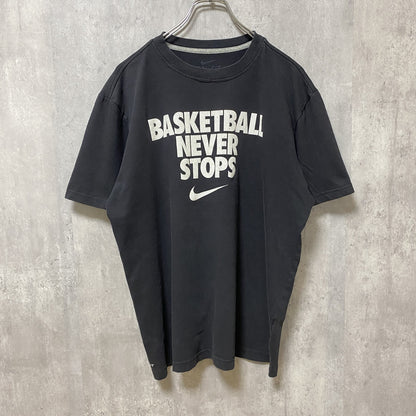 古着 used　NIKE　ナイキ　半袖クルーネックロゴプリントTシャツ　黒　ブラック　DRY FIT　スポーティー　Lサイズ