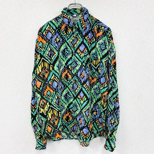 CARDCHE　長袖総柄デザインシャツ　マルチカラー　緑　グリーン　Lサイズ