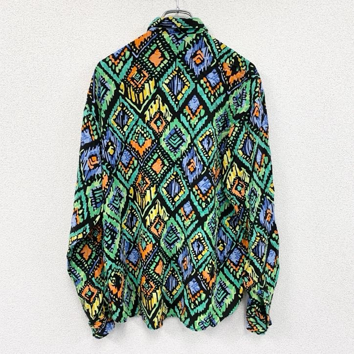 CARDCHE　長袖総柄デザインシャツ　マルチカラー　緑　グリーン　Lサイズ