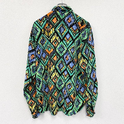 CARDCHE　長袖総柄デザインシャツ　マルチカラー　緑　グリーン　Lサイズ