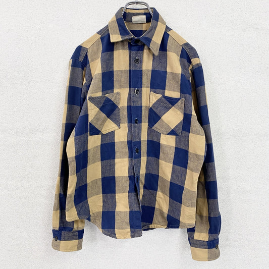 ～80s　Fieldmaster　Sears　長袖シャツ　ネルシャツ　チェック柄　ブルー　イエロー　Mサイズ