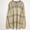 DavidTaylor　長袖チェック柄クルーネックニット　セーター　ベージュ　秋冬服　ビッグシルエット　XLサイズ　古着