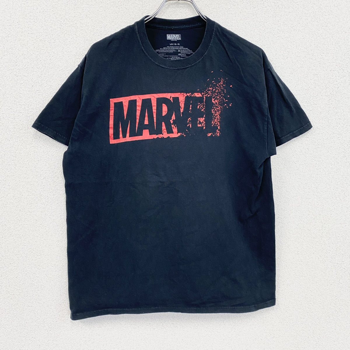 MARVEL　マーベル　半袖プリントTシャツ　デカロゴ　クルーネック　黒　ブラック　Lサイズ　古着