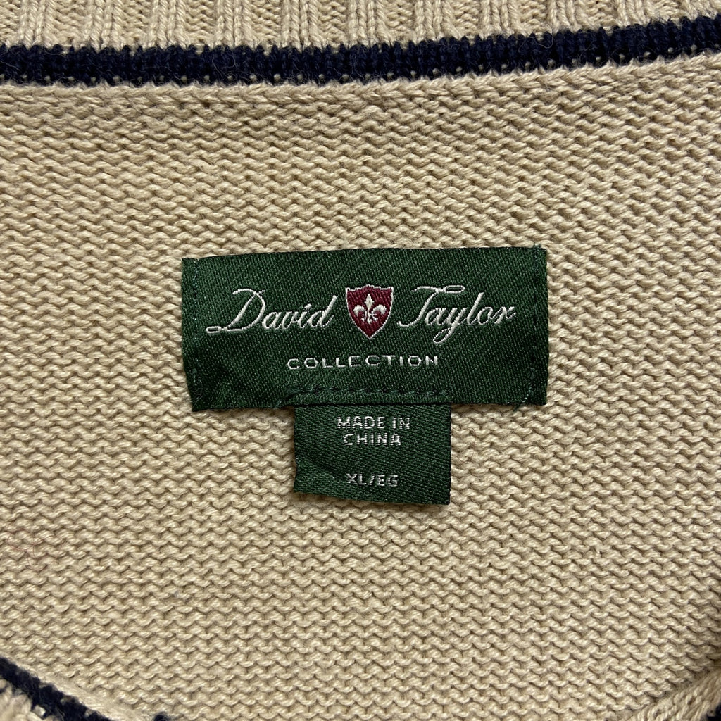 DavidTaylor　長袖チェック柄クルーネックニット　セーター　ベージュ　秋冬服　ビッグシルエット　XLサイズ　古着