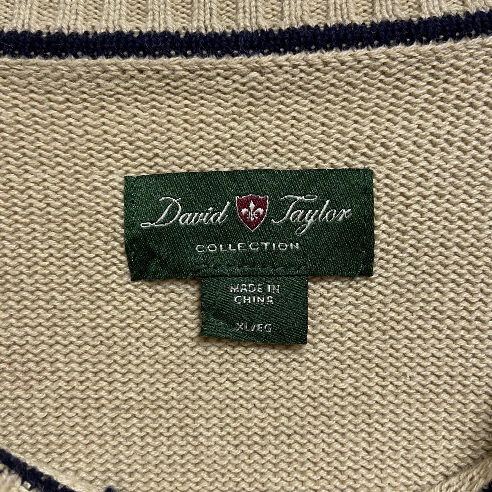 DavidTaylor　長袖チェック柄クルーネックニット　セーター　ベージュ　秋冬服　ビッグシルエット　XLサイズ　古着