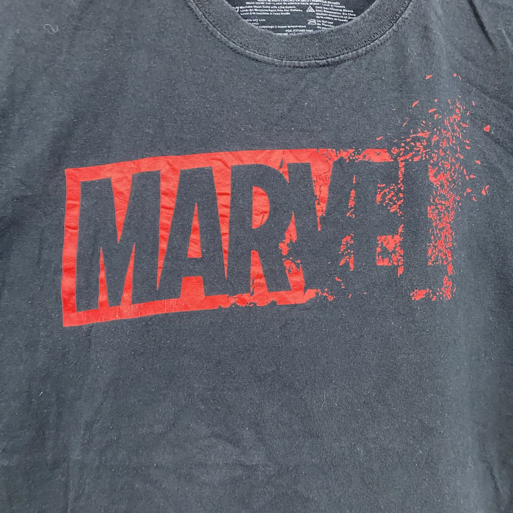 MARVEL　マーベル　半袖プリントTシャツ　デカロゴ　クルーネック　黒　ブラック　Lサイズ　古着
