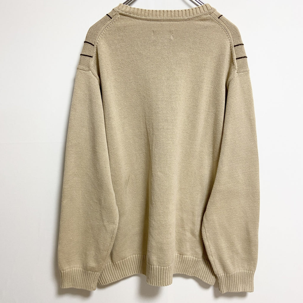 DavidTaylor　長袖チェック柄クルーネックニット　セーター　ベージュ　秋冬服　ビッグシルエット　XLサイズ　古着