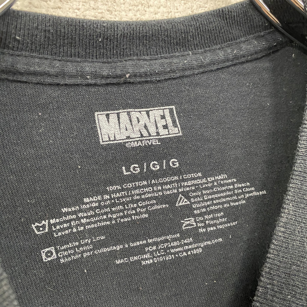 MARVEL　マーベル　半袖プリントTシャツ　デカロゴ　クルーネック　黒　ブラック　Lサイズ　古着