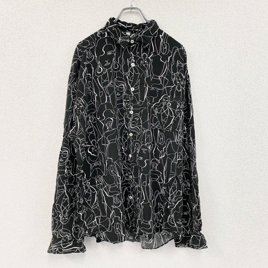 CARDCHE　長袖総柄デザインシャツ　黒　ブラック　Lサイズ