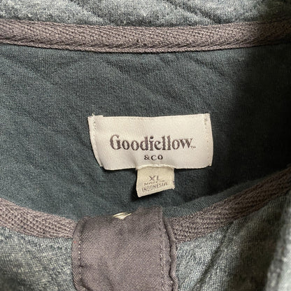 古着 used　Goodiellow＆co 長袖キルティングスウェット　トレーナー　青緑色　ハーフボタン　レトロ　XLサイズ