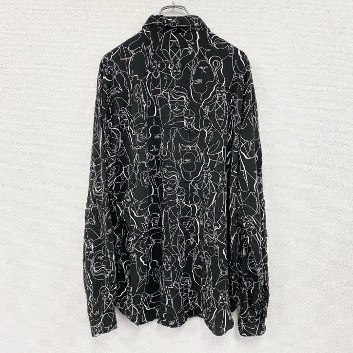 CARDCHE　長袖総柄デザインシャツ　黒　ブラック　Lサイズ