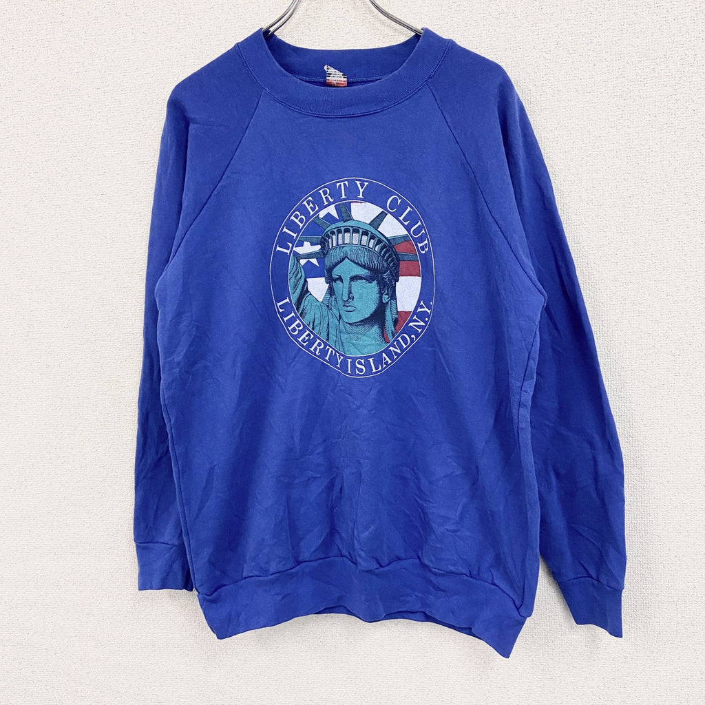 80s　Textile Prints　スウェット/トレーナー　ラグランスリーブ　ヴィンテージ　青　ブルー　XLサイズ　古着