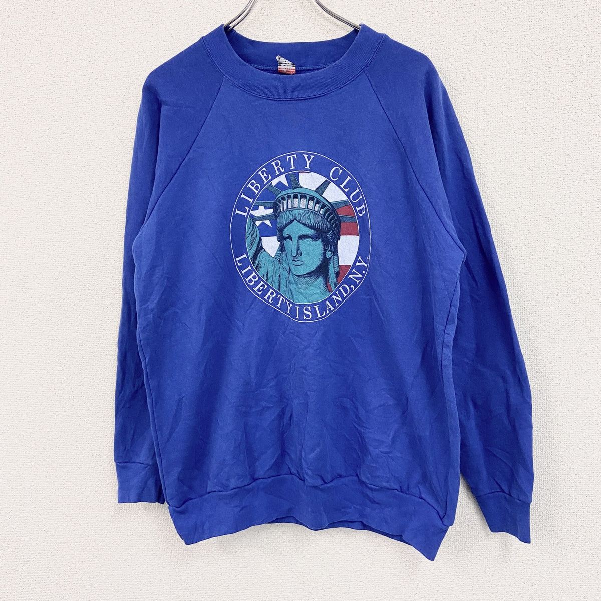 80s　Textile Prints　スウェット/トレーナー　ラグランスリーブ　ヴィンテージ　青　ブルー　XLサイズ　古着