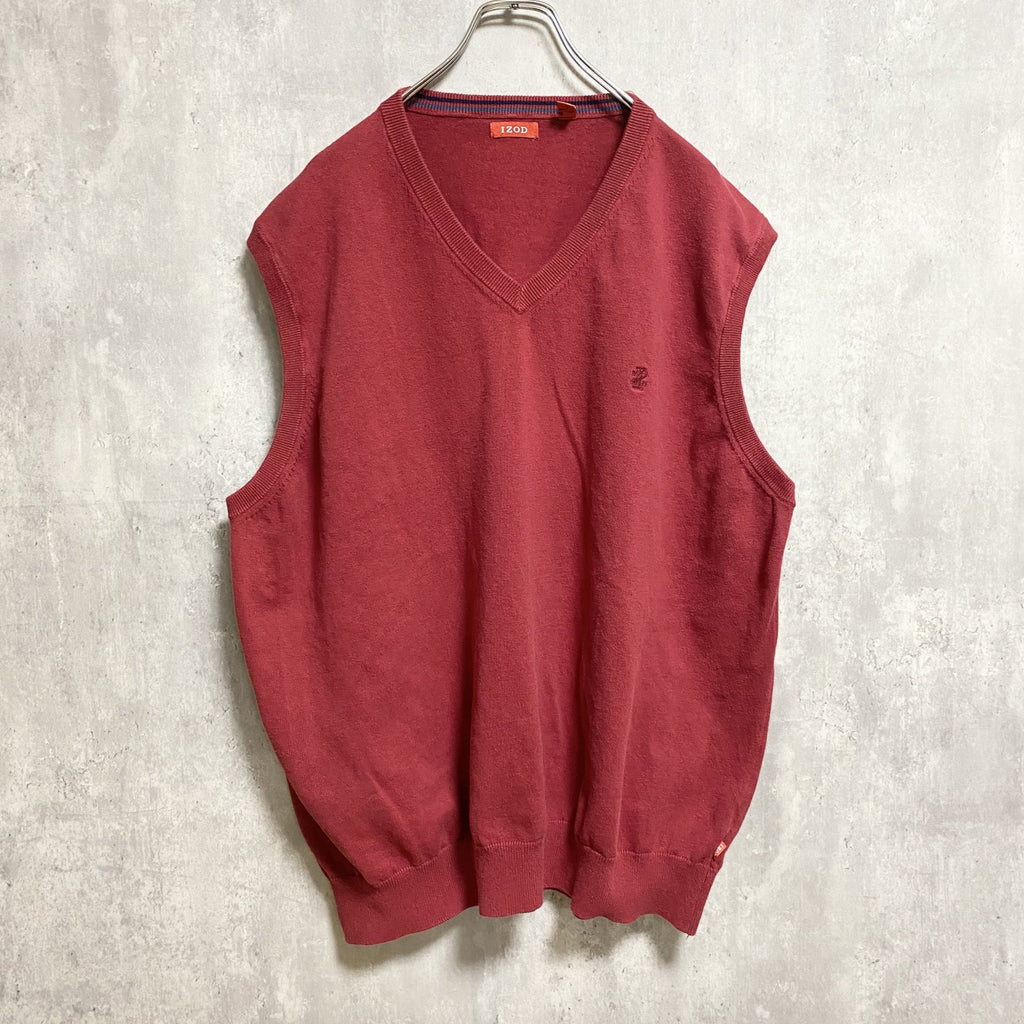 IZOD　アイゾッド　ニットベスト/セーター　刺繍ロゴ　ワンポイント　赤　レッド　XXLサイズ　古着