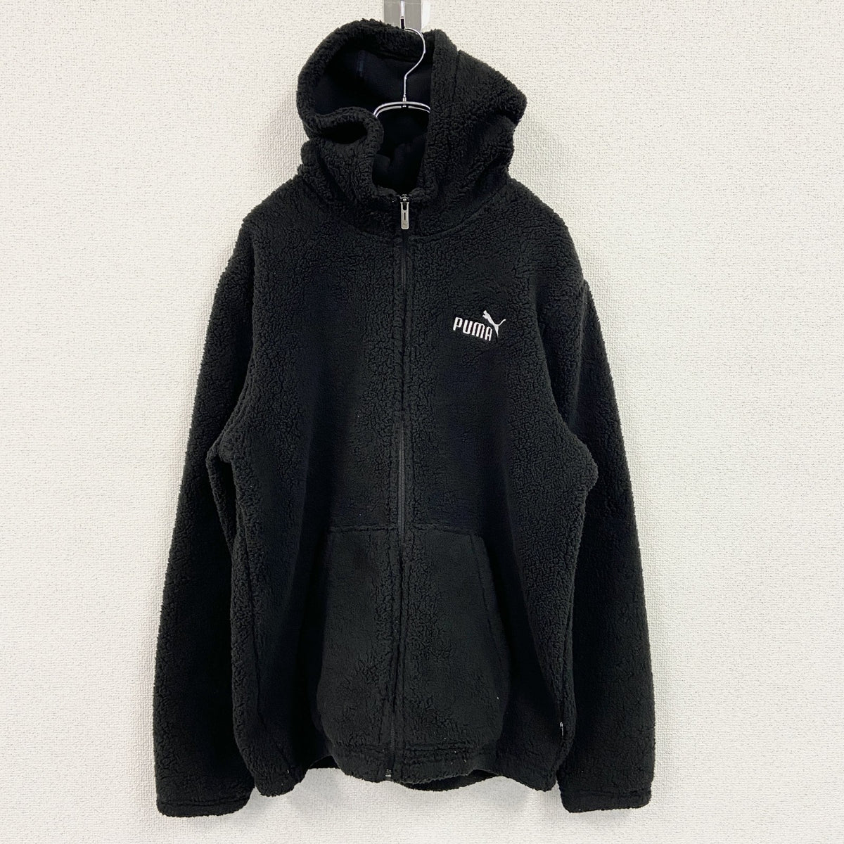 PUMA　プーマ　フリースジャケット/ボアジャケット　黒　ブラック　XLサイズ フリースアウター ボアアウター メンズ 古着