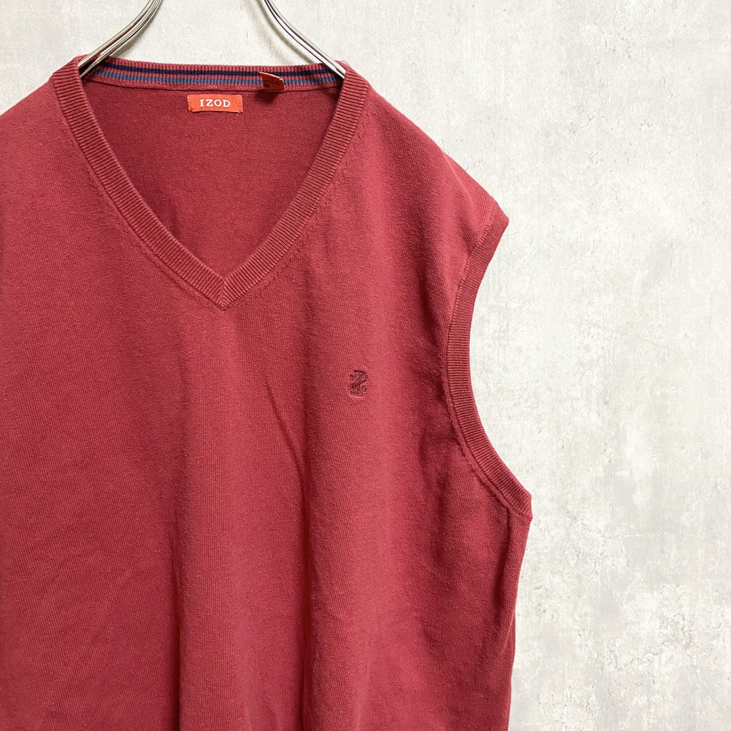 IZOD　アイゾッド　ニットベスト/セーター　刺繍ロゴ　ワンポイント　赤　レッド　XXLサイズ　古着