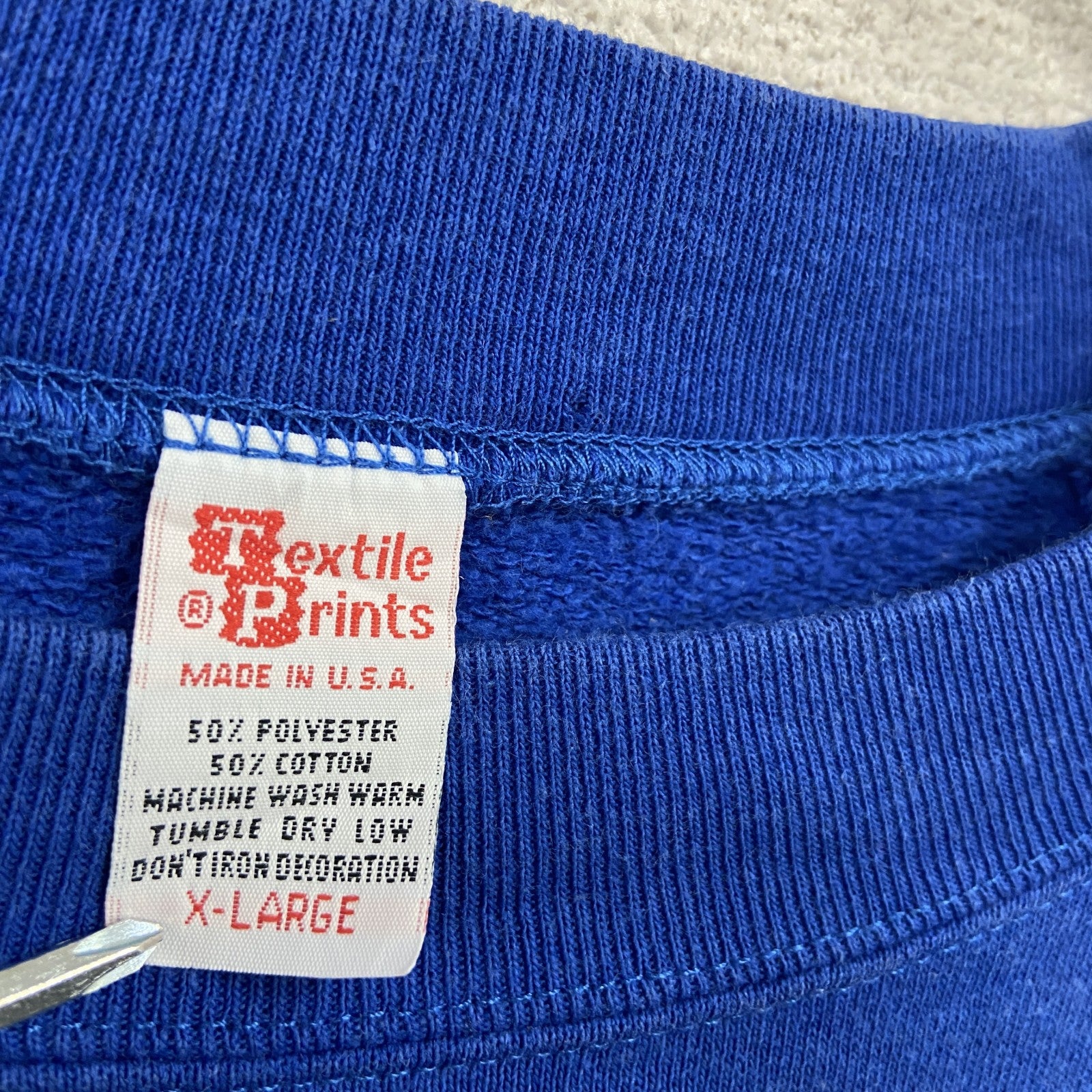 80s　Textile Prints　スウェット/トレーナー　ラグランスリーブ　ヴィンテージ　青　ブルー　XLサイズ　古着