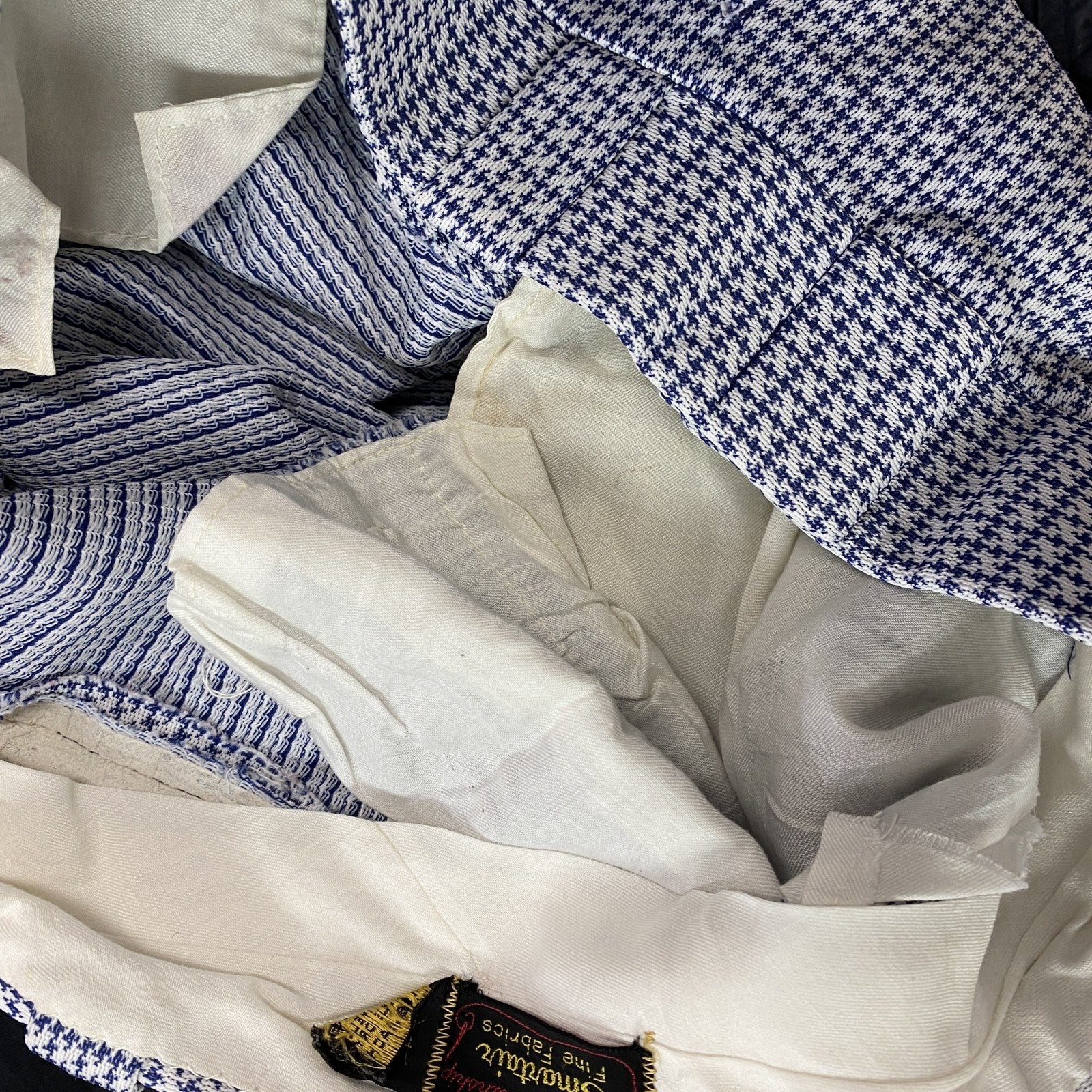 ～90s　Smartair　フレアパンツ　千鳥格子柄　ヴィンテージ　青　ブルー　古着