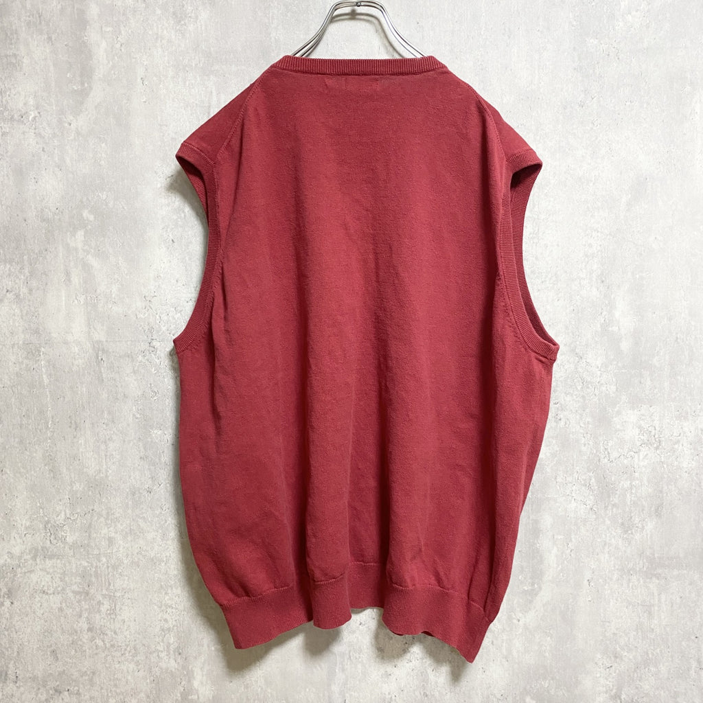 IZOD　アイゾッド　ニットベスト/セーター　刺繍ロゴ　ワンポイント　赤　レッド　XXLサイズ　古着