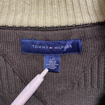 古着 used　TOMMYHILFIGER　トミーヒルフィガー　長袖ジップアップニット　セーター　ダークブラウン　茶色　Lサイズ