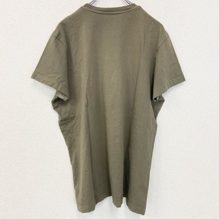 半袖プリントTシャツ　TEMPLE　寺　和風　クルーネック　レトロデザイン　カーキ　オリーブカラー　Lサイズ　古着