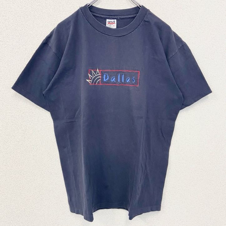 90s　Anvil アンビル　半袖刺繍Tシャツ　シングルステッチ　ヴィンテージ　ネイビー　紺　Lサイズ　古着