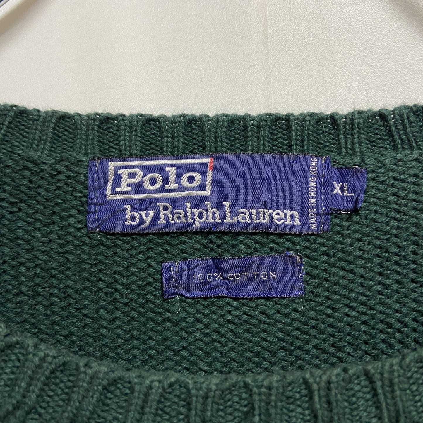 古着 used　PolobyRalphLauren　長袖クルーネックニット　セーター　刺繡　緑　ビッグシルエット　XLサイズ