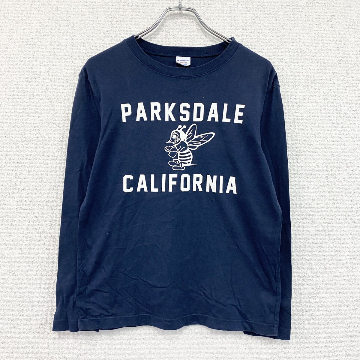 Champion　チャンピオン　長袖プリントTシャツ/ロンT　3連プリント　トリコタグ　復刻　紺　ネイビー　Mサイズ　古着