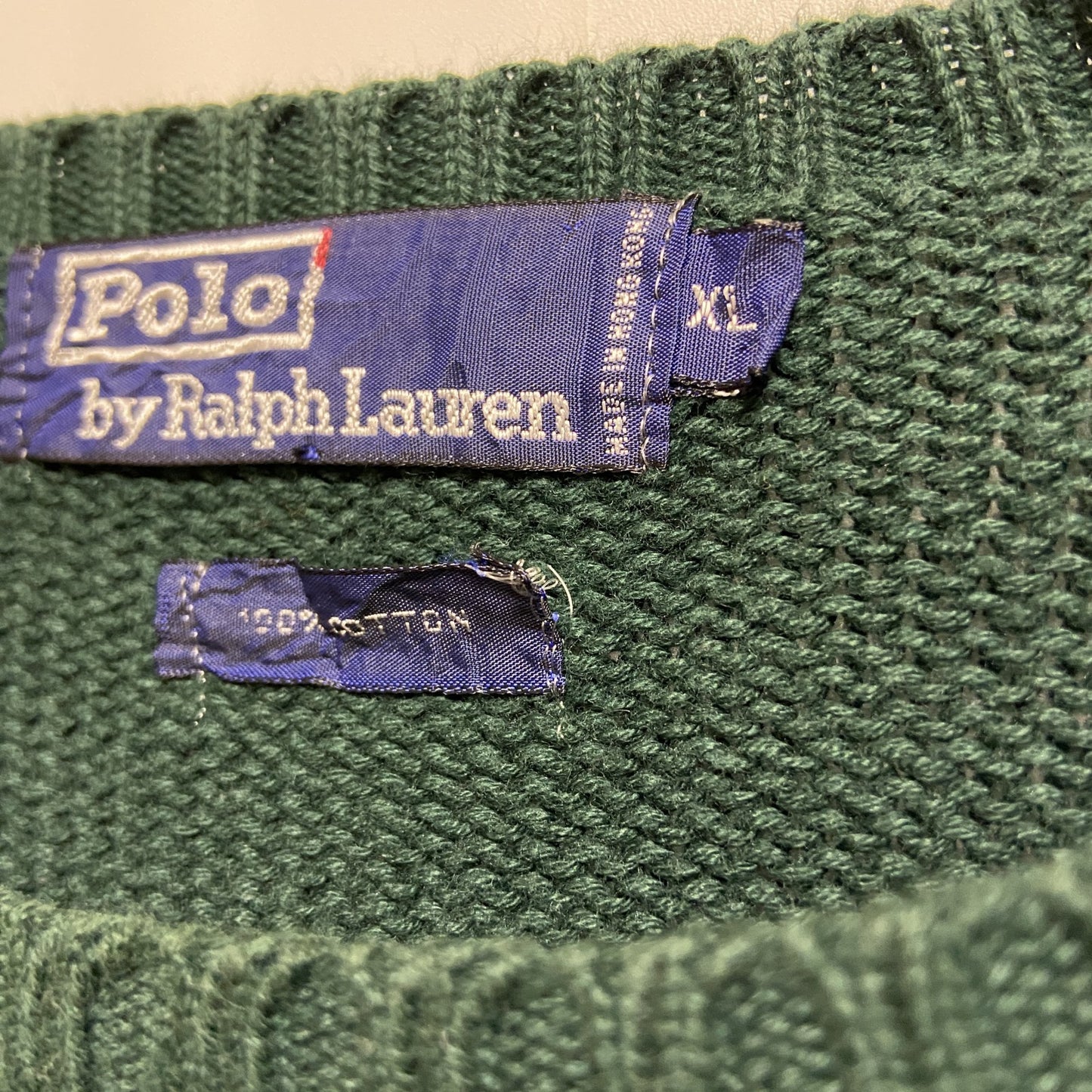 古着 used　PolobyRalphLauren　長袖クルーネックニット　セーター　刺繡　緑　ビッグシルエット　XLサイズ