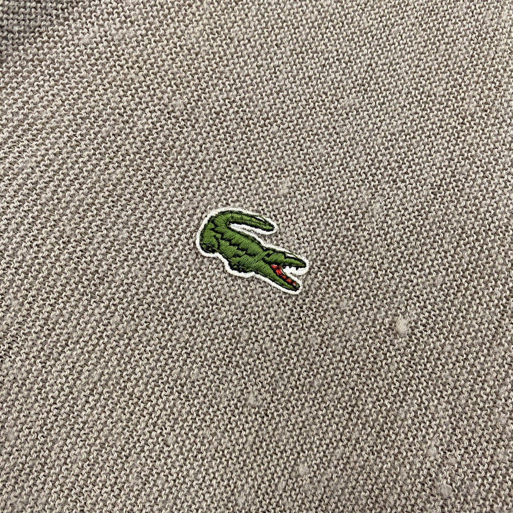 80s～　IZOD LACOSTE　アイゾッドラコステ　アクリルニットカーディガン　刺繍ロゴ　ヴィンテージ　ベージュ　Lサイズ　古着