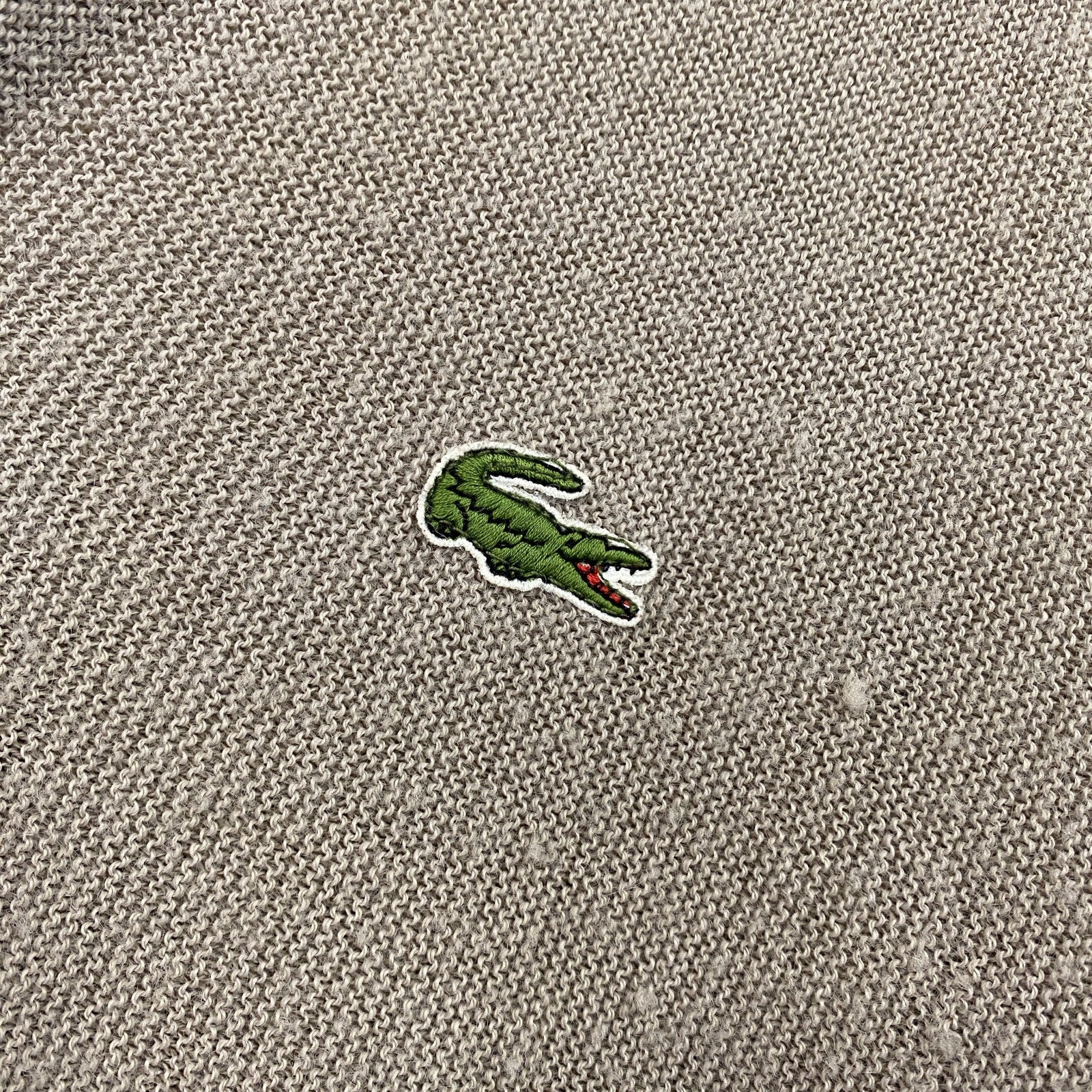 80s～　IZOD LACOSTE　アイゾッドラコステ　アクリルニットカーディガン　刺繍ロゴ　ヴィンテージ　ベージュ　Lサイズ　古着