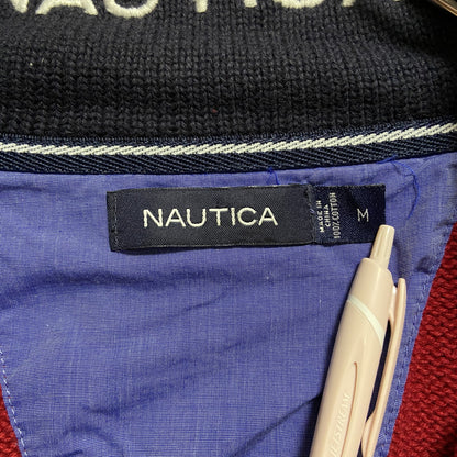 古着 used　NAUTICA　ノーティカ　長袖ハーフジップニット　セーター　ワンポイント刺繡　赤　レッド　秋冬服　Mサイズ