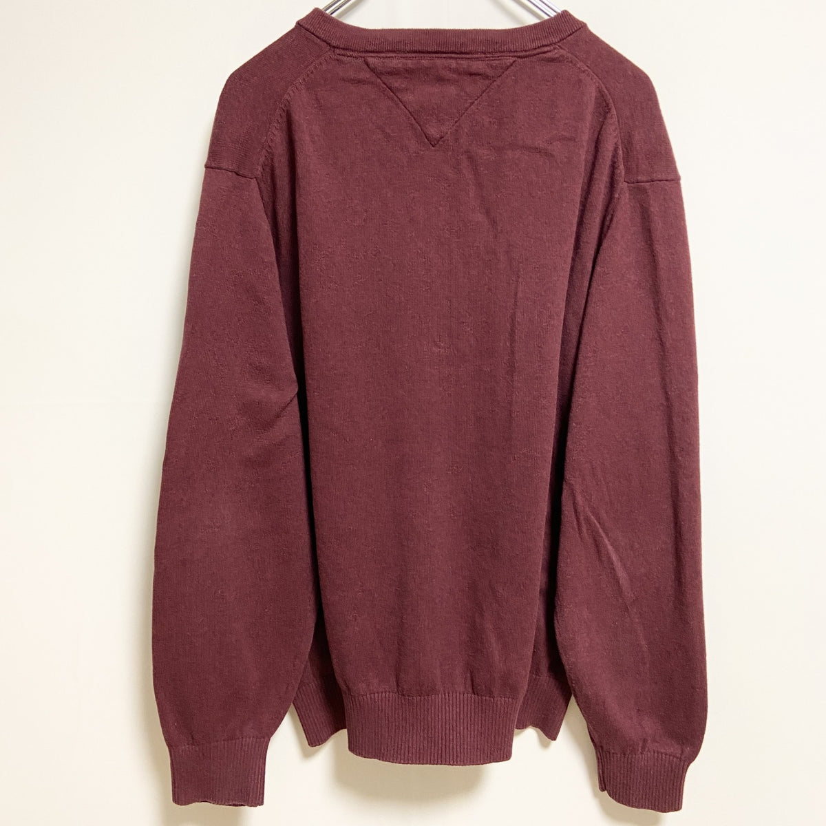TOMMYHILFIGER　トミーヒルフィガー　長袖Vネックニット　セーター　ワインレッド　秋冬服　Lサイズ　古着
