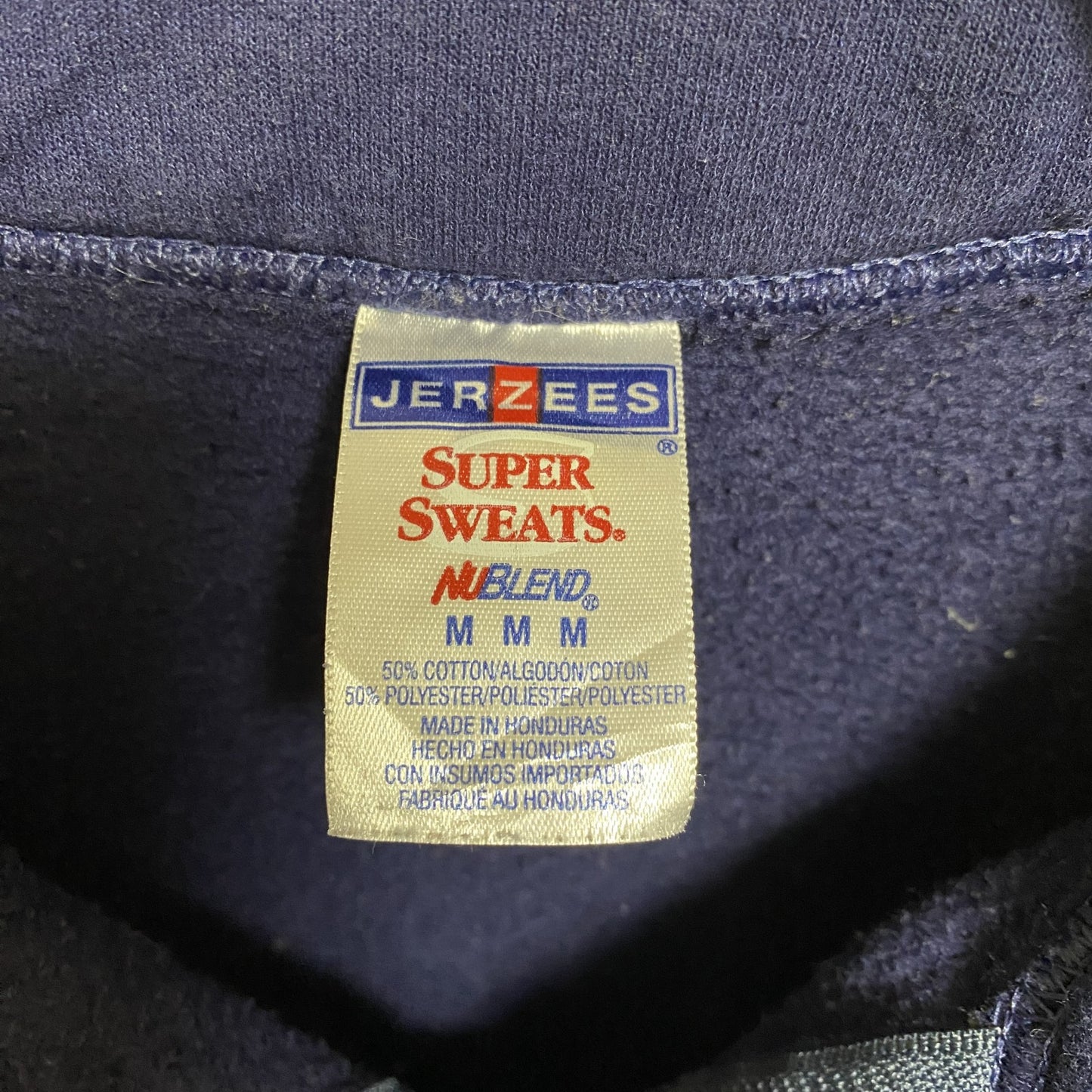 古着 used　JERZEES ジャージーズ　長袖ハーフジップスウェット　トレーナー　ワンポイント刺繍　背番号　ネイビー　Mサイズ