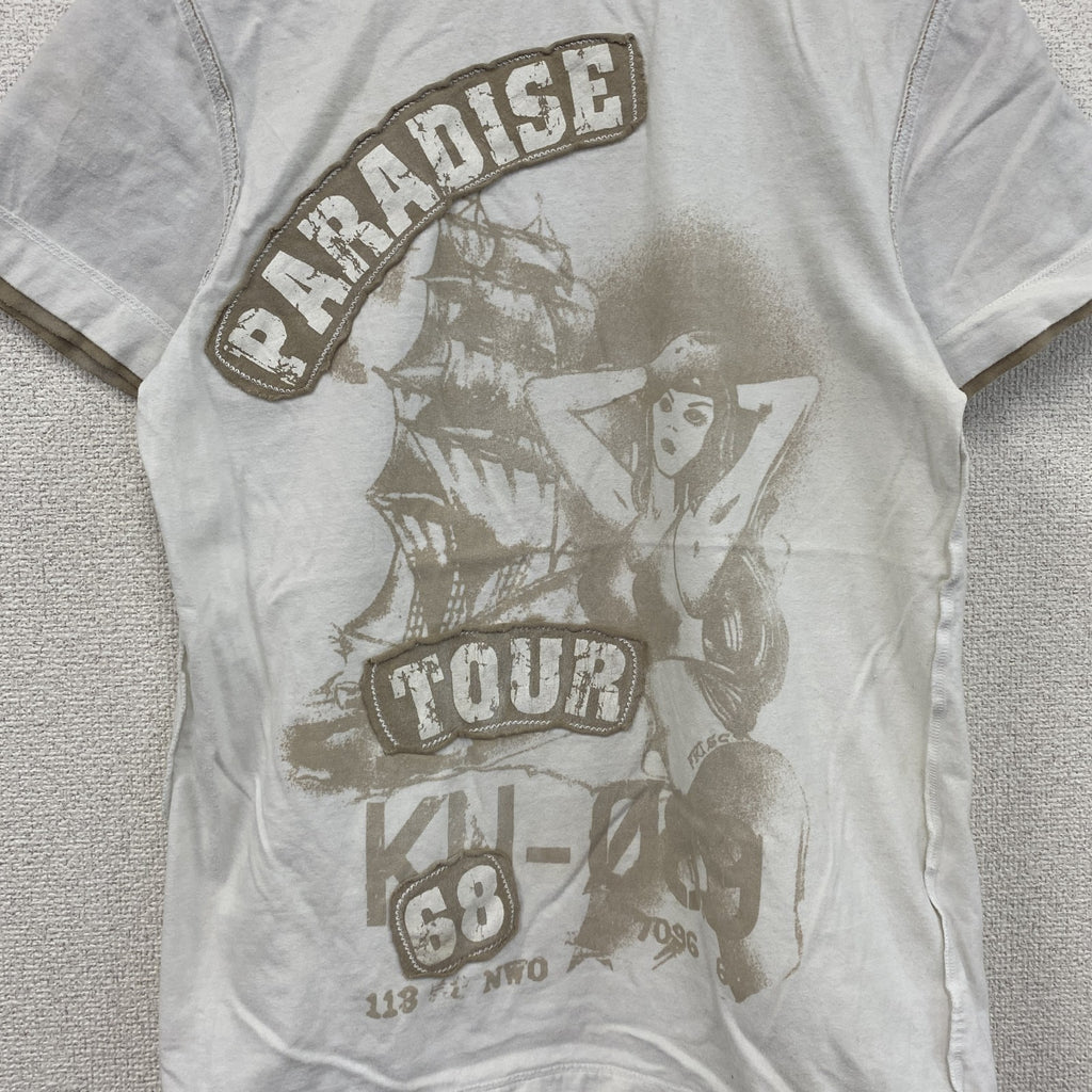 RIVERISLAND　半袖プリントTシャツ　船　英字プリント　PARADISE TOUR　白　ホワイト　Sサイズ　古着