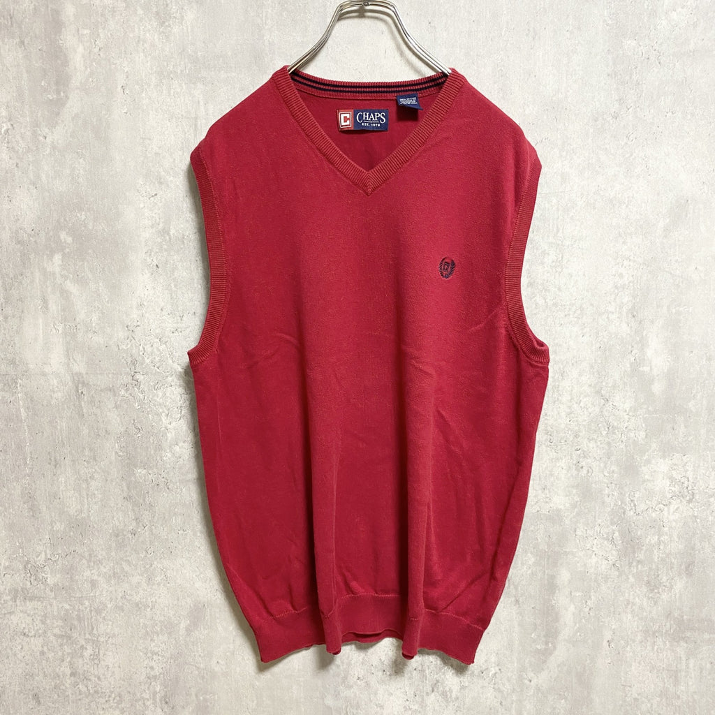 CHAPS RALPH LAUREN　チャップスラルフローレン　ワンポイントロゴニットベストセーター　赤　レッド　Lサイズ　古着