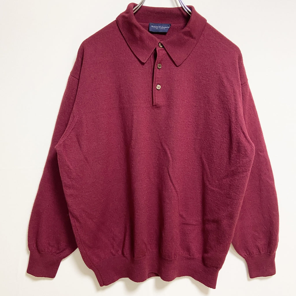 SAMCAVATO　長袖無地ポロニット　セーター　ノームコア　シンプル　ワインレッド　秋冬服　レトロ　古着