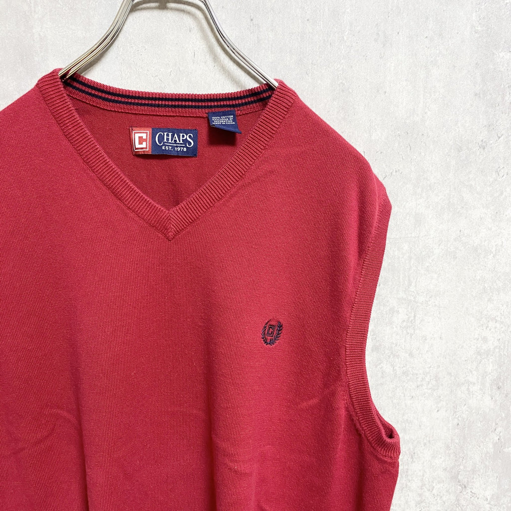 CHAPS RALPH LAUREN　チャップスラルフローレン　ワンポイントロゴニットベストセーター　赤　レッド　Lサイズ　古着