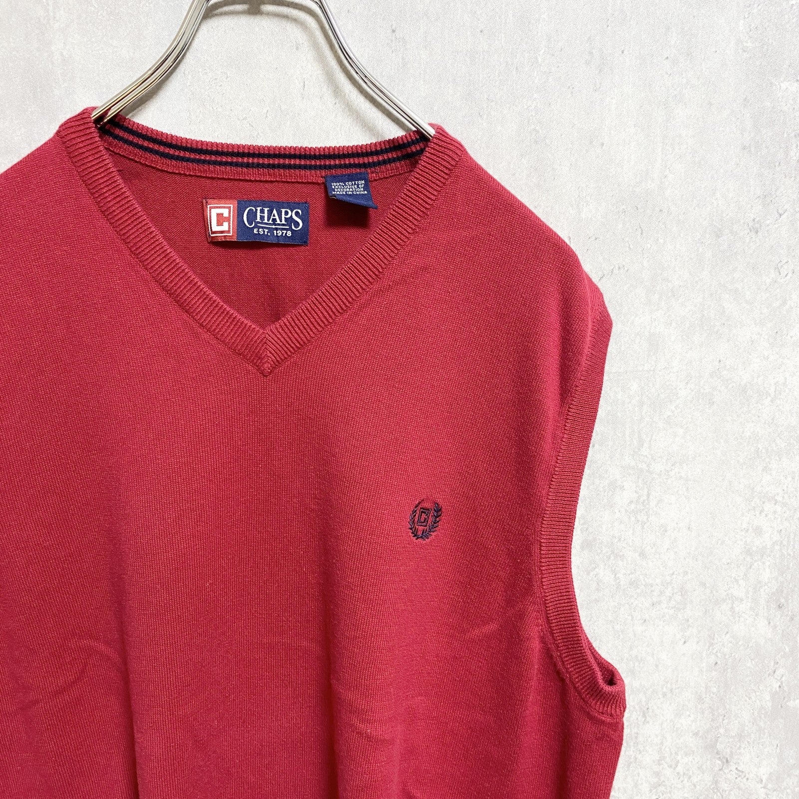 CHAPS RALPH LAUREN　チャップスラルフローレン　ワンポイントロゴニットベストセーター　赤　レッド　Lサイズ　古着