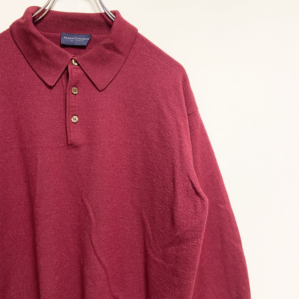 SAMCAVATO　長袖無地ポロニット　セーター　ノームコア　シンプル　ワインレッド　秋冬服　レトロ　古着