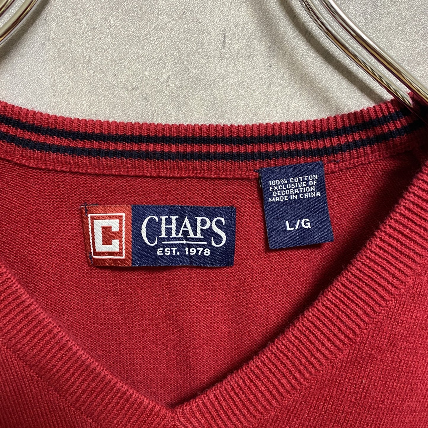 古着 used　CHAPS RALPH LAUREN　チャップスラルフローレン　ワンポイントロゴニットベストセーター　赤　Lサイズ