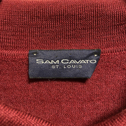 古着 used　SAMCAVATO　長袖無地ポロニット　セーター　ノームコア　シンプル　ワインレッド　秋冬服　レトロ