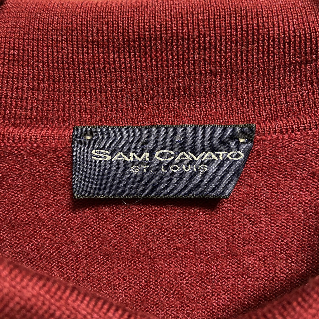 SAMCAVATO　長袖無地ポロニット　セーター　ノームコア　シンプル　ワインレッド　秋冬服　レトロ　古着
