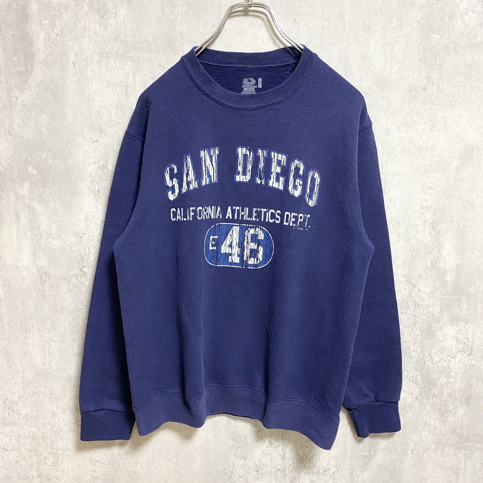 フルーツオブザルーム　SAN DIEGO　長袖プリントスウェット　トレーナー　ネイビー　紺　カレッジ　Sサイズ　古着