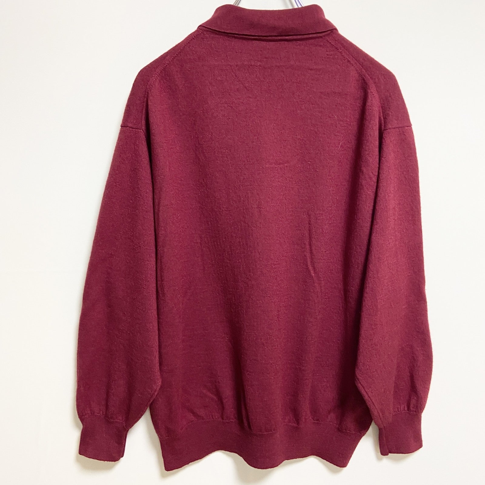 SAMCAVATO　長袖無地ポロニット　セーター　ノームコア　シンプル　ワインレッド　秋冬服　レトロ　古着