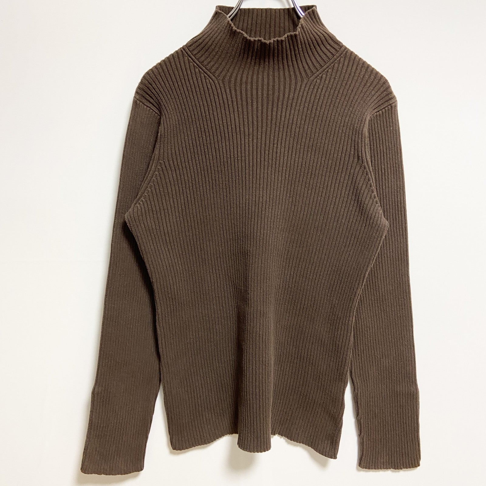 GAP　ギャップ　長袖無地ハイネックリブニット　セーター　ノームコア　シンプル　茶色　ブラウン　秋冬服　古着