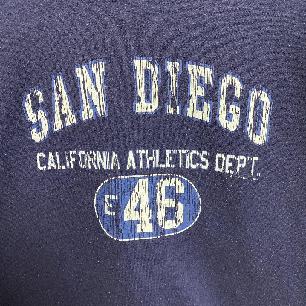 フルーツオブザルーム　SAN DIEGO　長袖プリントスウェット　トレーナー　ネイビー　紺　カレッジ　Sサイズ　古着
