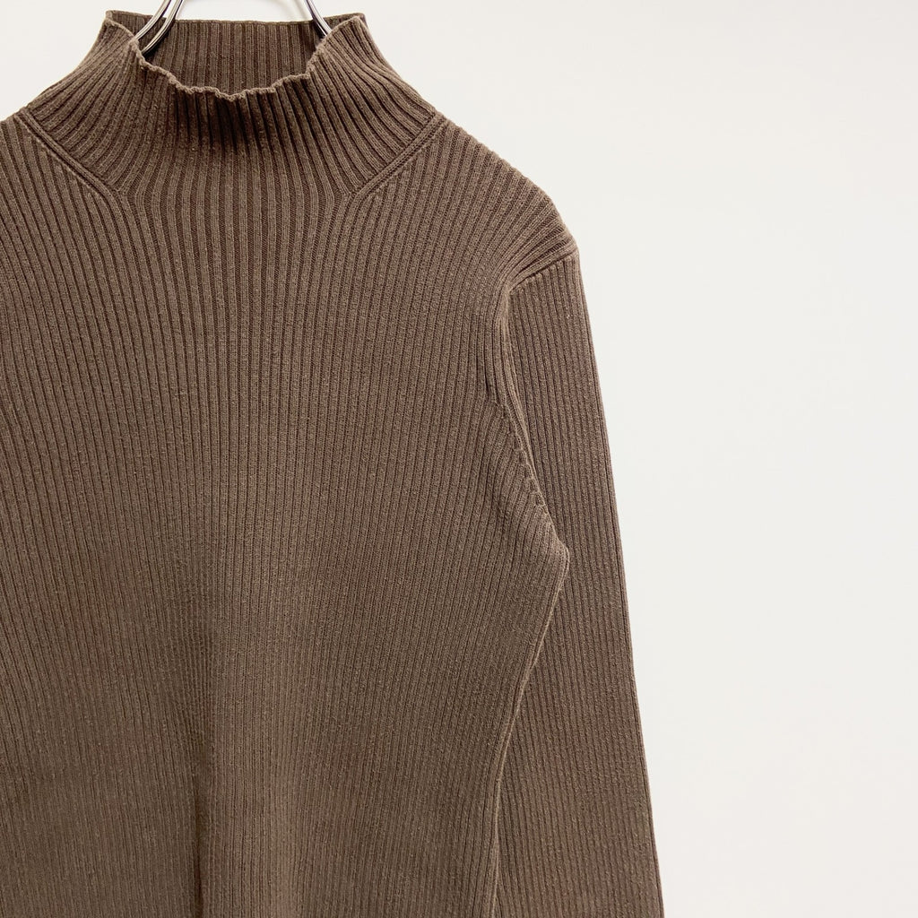GAP　ギャップ　長袖無地ハイネックリブニット　セーター　ノームコア　シンプル　茶色　ブラウン　秋冬服　古着