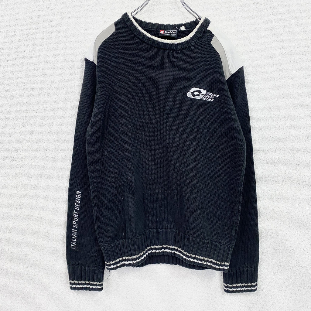 ～00s　Lotto　ロット　コットンニットセーター　ヴィンテージ　黒　ブラック　Ｍサイズ　古着