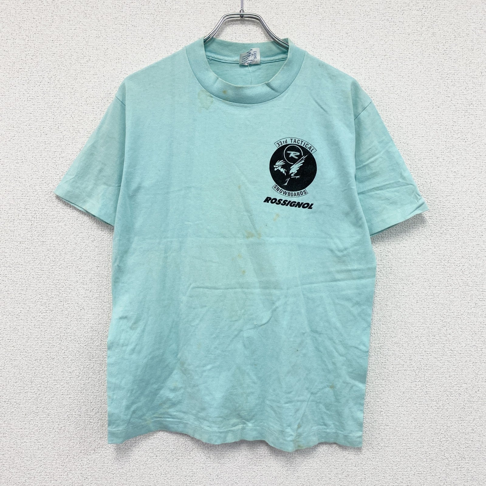 90s　Softee　TEE JAYS　半袖プリントTシャツ　シングルステッチ　アーチプリント　ヴィンテージ　水色　ライトブルー　Mサイズ　古着